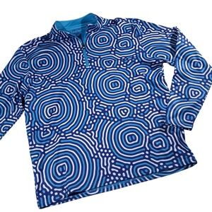Pins & Aces Womens XXL Blue White Abstract Swirl Quarter Zip Golf Pullover Top